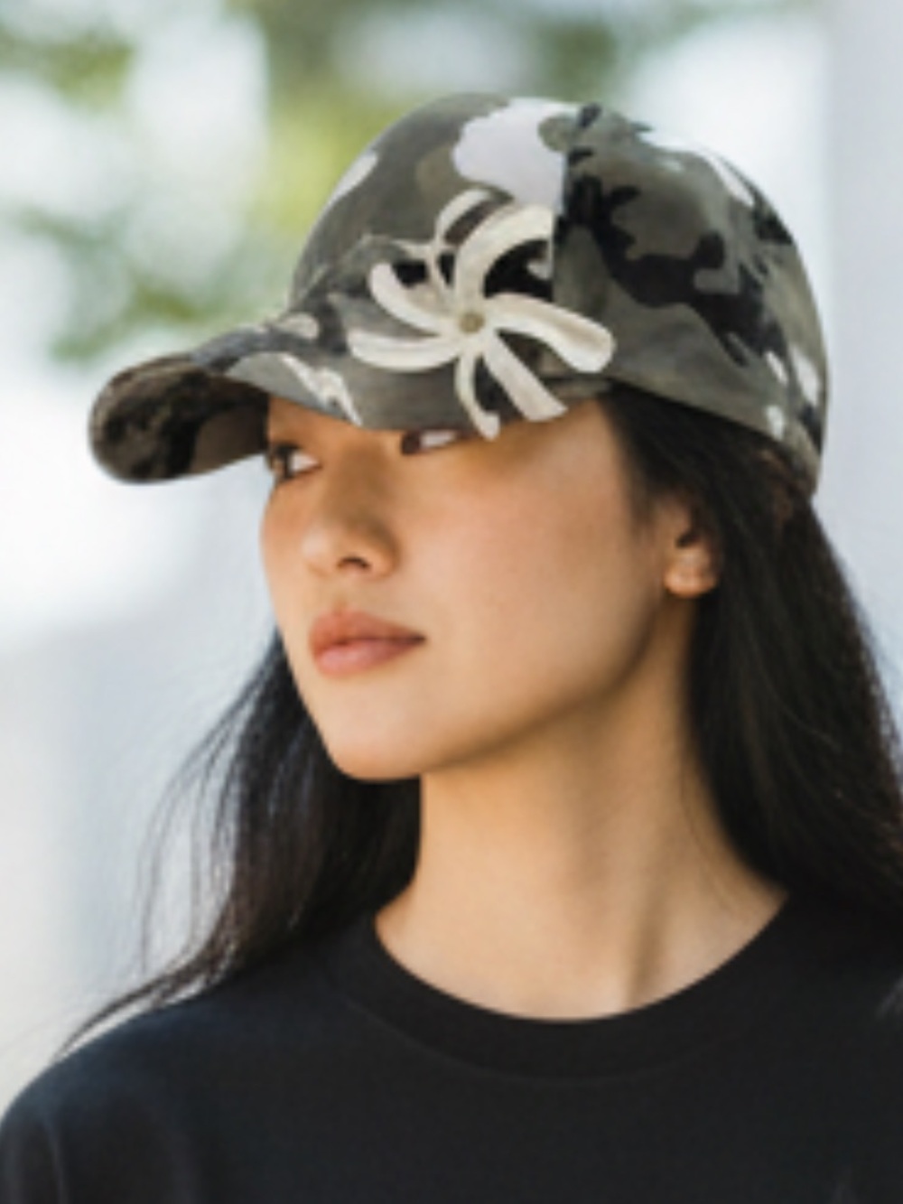 White camouflage Tiare hat Hawaiian.  Hawaiian trucker hat